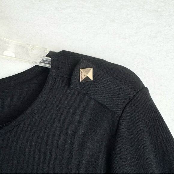 Chico's Blocked Jacquard Long Sleeve Textured Tab Shoulder Top Black Sz 3 US XL - Picture 8 of 16
